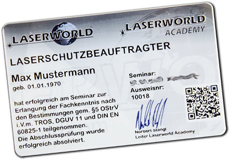 Laserschutzbeauftragter Ausweis - groß, Laserschutzseminar Bescheinigung